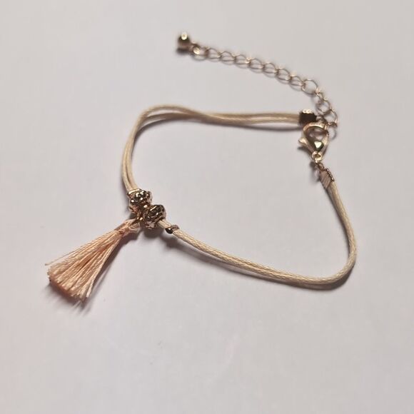 145‎ Peach Tassel Gold Beaded Tennis Bracelet - Picture 2 of 5